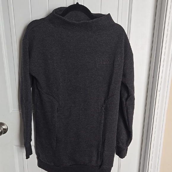 Gymshark Dark Grey Mock Neck Longline Sweatshirt Small Sporty Athleisure Casual - Picture 2 of 6